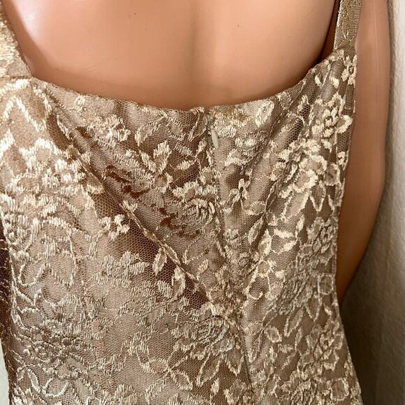 Coldwater Creek gold maxi dress lace top metalic sparkle SZ 14 Formal gown - Picture 4 of 12